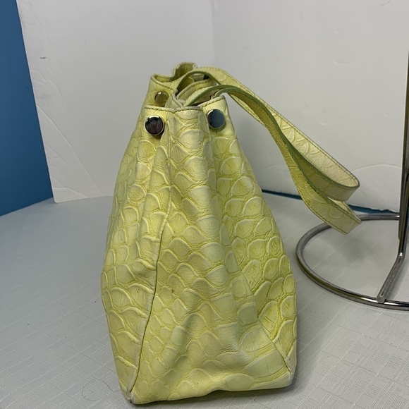 Claudia Firenze Light yellow  Croc Embossed Leather Shoulder Bag Made in Italy - Picture 2 of 8